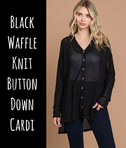 Black Waffle Knit Button Down Cardi