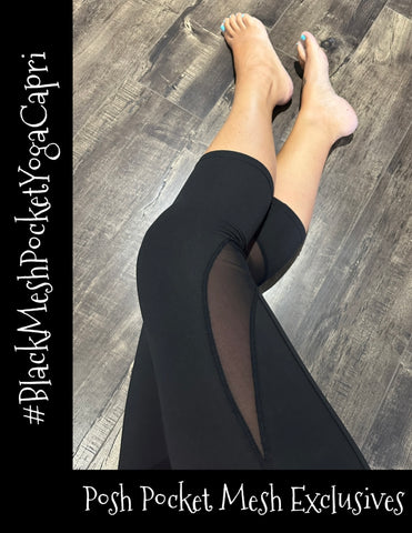 Black Mesh Pocket Yoga Capri - Posh Mesh Exclusive - 20-24