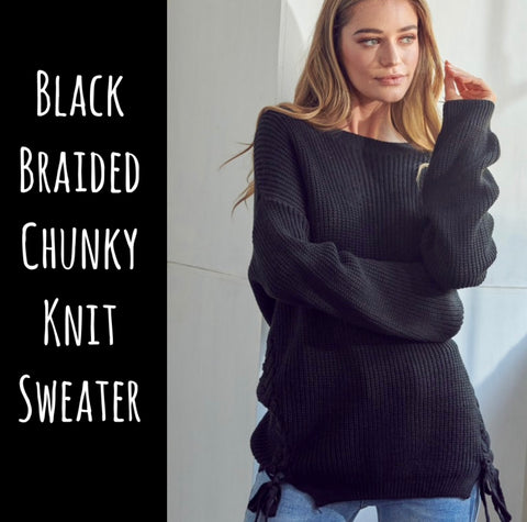 Black Braided Chunky Knit Sweater