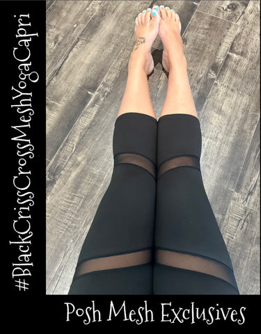 Black Criss Cross Mesh Yoga Capri - Posh Mesh Exclusive - 20-24