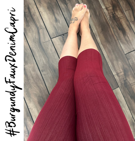 Burgundy Faux Denim Capri Ladies Size 20-24