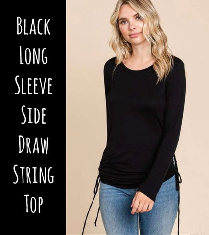 Black Long Sleeve Side Drawstring Top