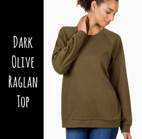 Dark Olive Raglan Top - M, L