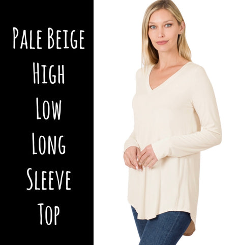 Pale Beige High Low Long Sleeve Top - S, 2x, 3x