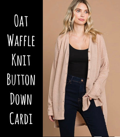 Oat Waffle Knit Button Down Cardi
