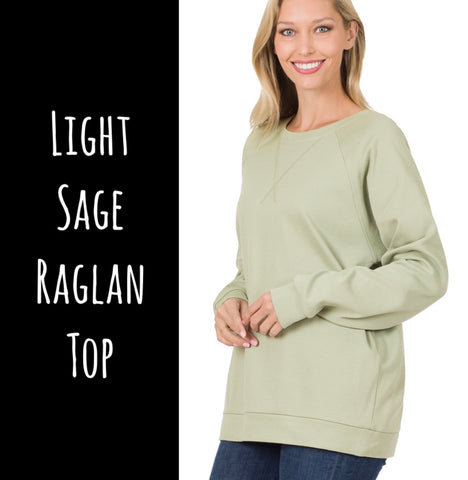 Light Sage Raglan Top - S