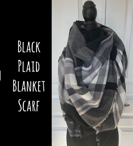 Black Plaid Blanket Scarf