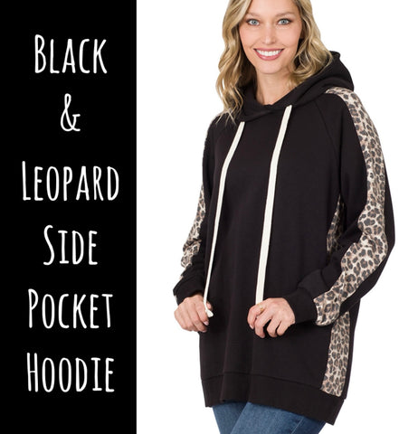 Black & Leopard Side Pocket Hoodie