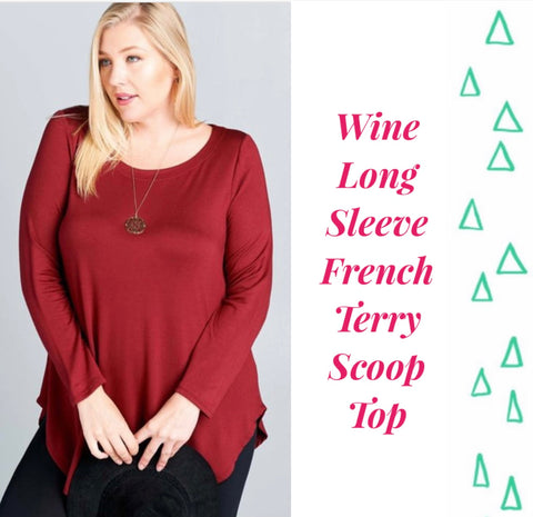 Wine Long Sleeve French Terry Scoop Top - 3x