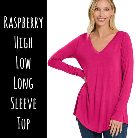 Raspberry High Low Long Sleeve Top