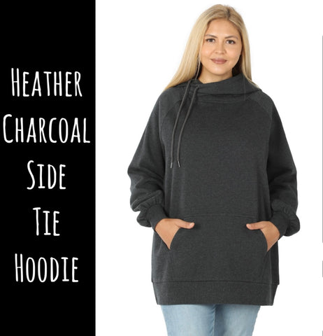 Heather Charcoal Side Tie Hoodie