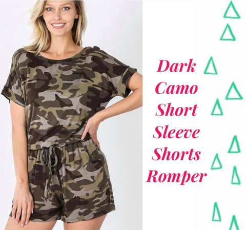 Dark Camo Short Sleeve Shorts Romper
