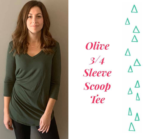 Olive 3/4 Sleeve Scoop Tee