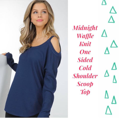 Midnight Waffle Knit One Sided Cold Shoulder Top