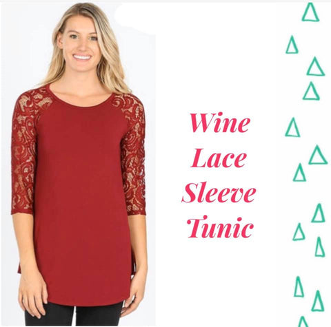 Wine Lace Sleeve Top - Small