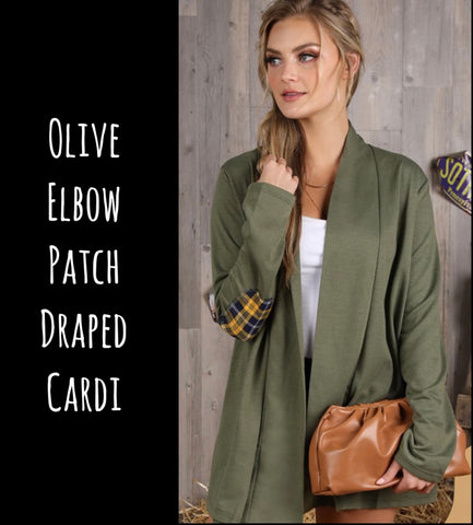 Olive Elbow Patch Draped Cardi