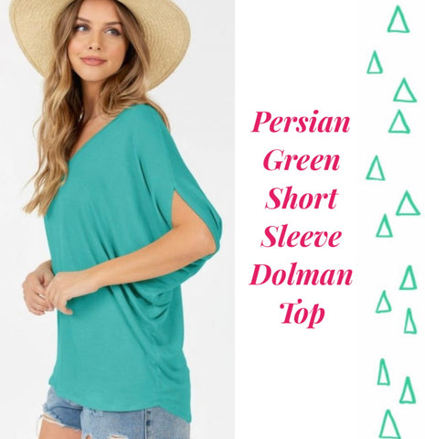 Persian Green Short Sleeve Dolman Top - M