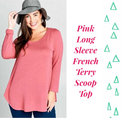 Pink Long Sleeve French Terry Scoop Top - S