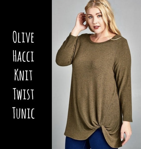 Olive Hacci Knit Twist Tunic - 3x
