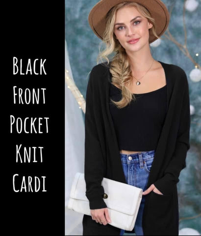 Black Front Pocket Knit Cardi