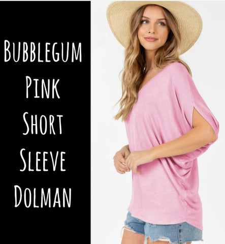 Bubblegum Pink Short Sleeve Dolman Top - Small