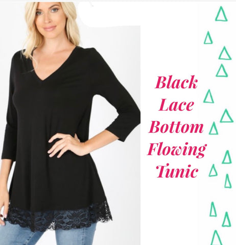 Black Lace Bottom Flowing Tunic Small