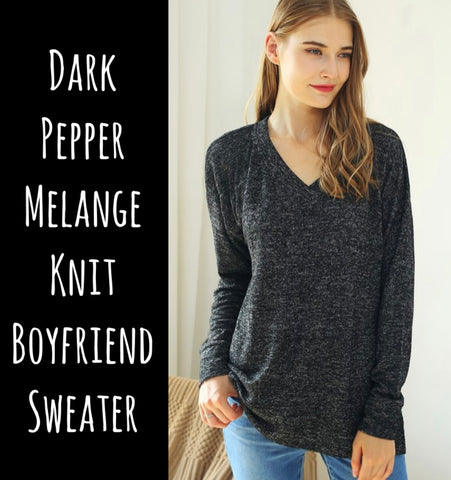 Dark Pepper Melange Knit Boyfriend Sweater