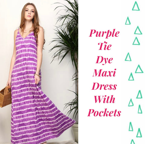 Purple Tie Dye Maxi Dress With Pockets
