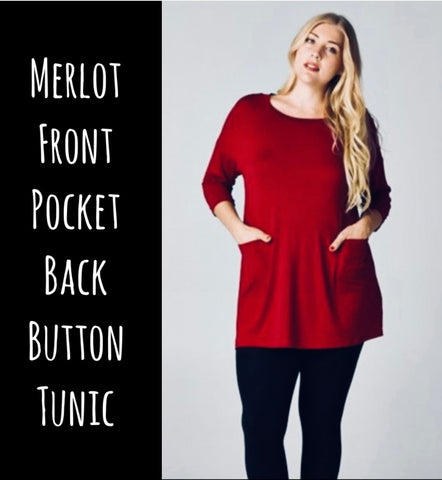 Merlot Front Pocket Back Button Tunic