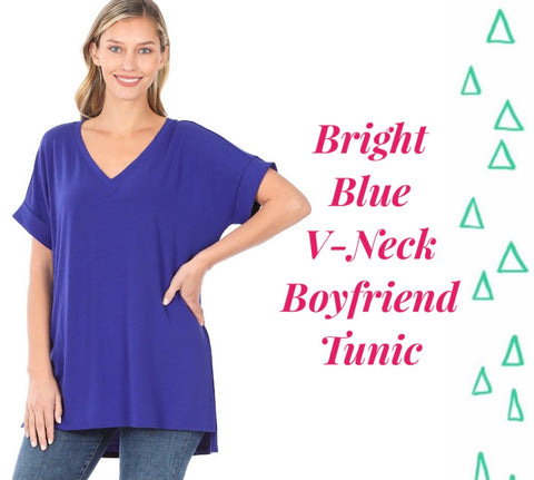 Bright Blue V-Neck Boyfriend Tunic 2x