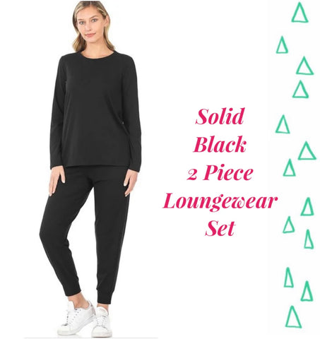 Solid Black 2 piece Loungewear Set