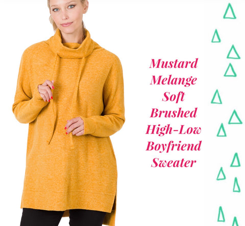 Mustard Melange Soft Brushed High Low Boyfriend Sweater