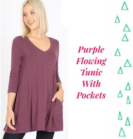 Purple Flowing Tunic with Pockets Plus