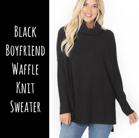Black Boyfriend Waffle Knit Sweater