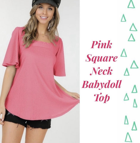 Pink Square Neck Babydoll Top Small