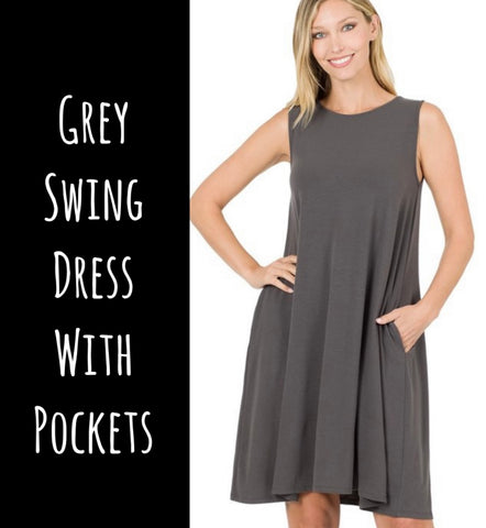 Grey Swing Dress with Pockets
