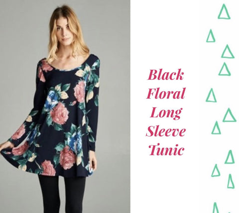 Black Floral Long Sleeve Tunic - M