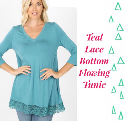 Teal Lace Bottom Flowing Tunic