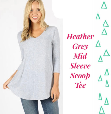 Heather Grey Mid Sleeve Scoop Tee