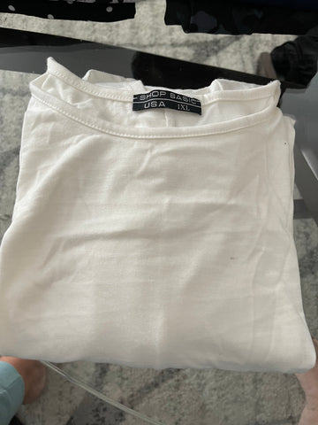 #73 white tunic/Dress length sharkbite  top 1x