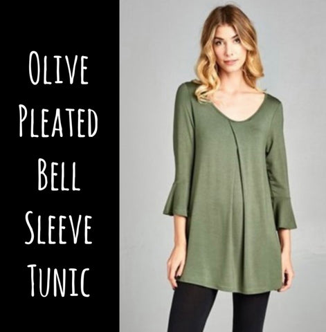 Olive Pleated Bell Sleeve Tunic