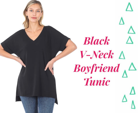 Black V-Neck Boyfriend Tunic 3x