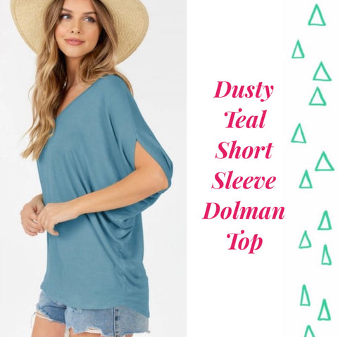 Dusty Teal Short Sleeve Dolman Top - XL