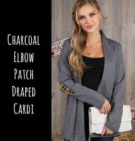 Charcoal Elbow Patch Draped Cardi