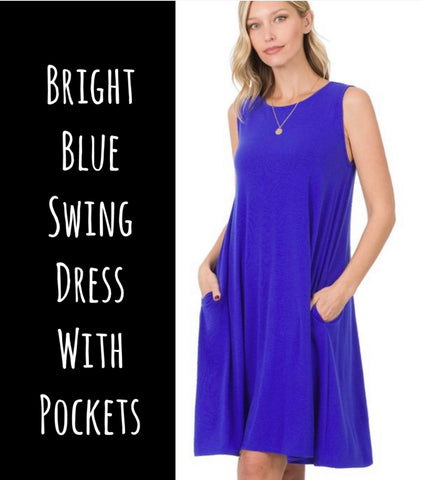 Bright Blue Swing Dress with Pockets