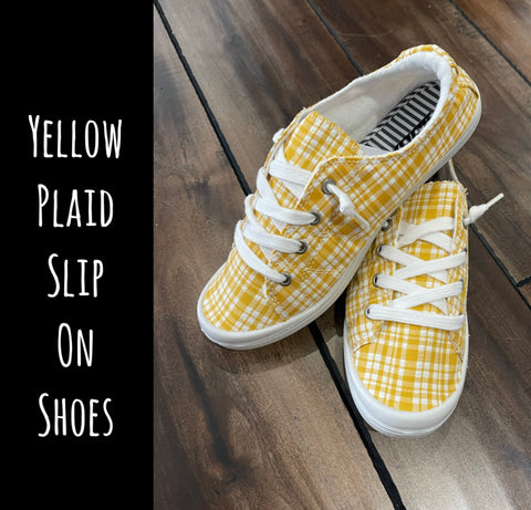 Yellow Plaid Slip On Shoes