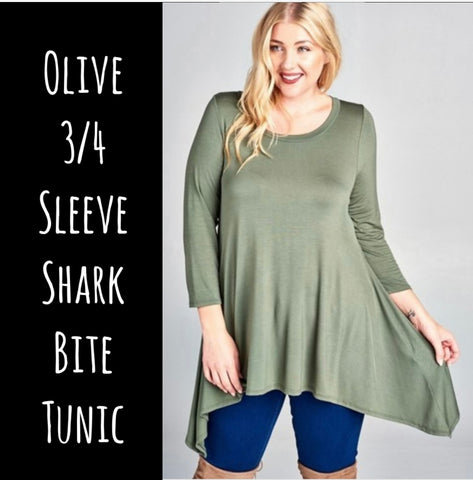 Olive 3/4 Sleeve Shark Bite Tunic - 3x