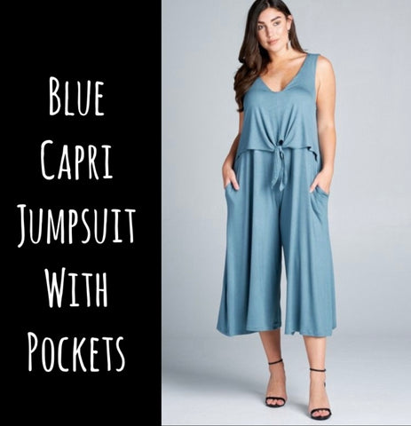 Blue Capri Jumpsuit with Pockets