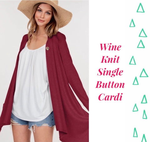 Wine Single Button Knit Cardigan
