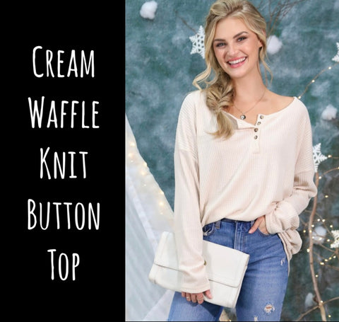 Cream Waffle Knit Button Top